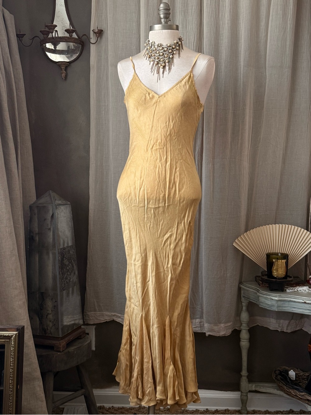 Mes Demoiselles Soyeuse yellow Slip midi Dress made in India euro summer revolve
